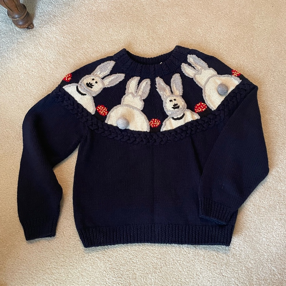 Charming Navy Sweater with Rabbit Motif
